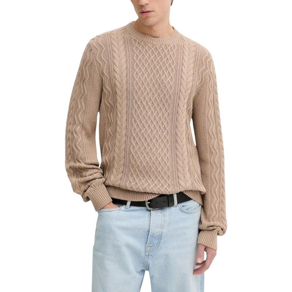 Tommy Hilfiger Jeans Cable Knit Crewneck Sweater Men Beige Sweaters & Knitwear